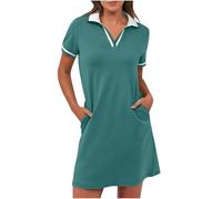 Sommer Polokleid Damen Kurzarm Freizeitkleid Knielang Sportkleid Sport Sommerkleid Golf Kleid Einfarbig Tenniskleid Freizeit Revers Minikleid Kurze Tennis Kleid mit Taschen Dresses für Damen
