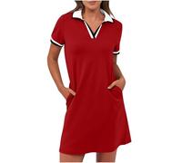 Sommer Polokleid Damen Kurzarm Freizeitkleid Knielang Sportkleid Sport Sommerkleid Golf Kleid Einfarbig Tenniskleid Freizeit Revers Minikleid Kurze Tennis Kleid mit Taschen Dresses für Damen