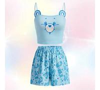 Sommer Pyjama Set für Frauen, Muster mit Cartoon-Muster, bestehend aus Träger-Top und Shorts