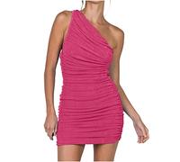 Sommer-reizvolles Kleid für Frauen eine Schulter Geraffte ärmellose Damenkleider einfarbige dünne Minikleider mit kurzem Rock