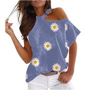 Sommer-Rundhals-T-Shirts für Frauen, Kurzarm-Oberteile, Blumenmuster, trägerlose Bluse, lockere Passform, grafisches Mädchen-T-Shirt