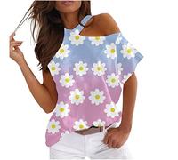 Sommer-Rundhals-T-Shirts für Frauen, Kurzarm-Oberteile, Blumenmuster, trägerlose Bluse, lockere Passform, grafisches Mädchen-T-Shirt