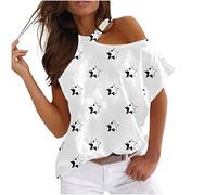 Sommer-Rundhals-T-Shirts für Frauen, Kurzarm-Oberteile, Blumenmuster, trägerlose Bluse, lockere Passform, grafisches Mädchen-T-Shirt