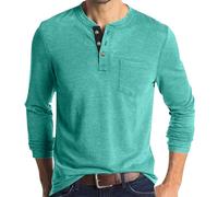 Sommer-Sale Herren T-Shirts Herren Baumwolle Langarm Top Klassische Casual Shirt Tops für Männer Kragenlose Opa T-Shirt Golf Shirts Slim Fit Baumwolle T-Shirt mit Tasche Büro Himmelblau