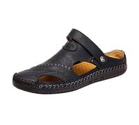 Sommer-Sandalen für Damen, geschlossene Zehen, hohl, Leder, breite Passform, orthopädische Slides, modische Hausschuhe für Spaziergänge, Freizeit, Schwarz , 42 2/3 EU