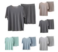 Sommer Schlafanzug Damen Große Größen - Couple Pyjama Set Hosen Zweiteiliger Nachtwäsche Leicht Hausanzug Kurzarm Schlafshirt Elastische Taille Hosen Dünne Freizeitanzug Pyjamaset Lounge Sets