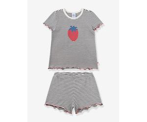 Sommer-Schlafanzug Erdbeere Mädchen Sanetta aus Baumwoll-Stretch wollweiß Gr. 98/104