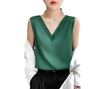 Sommer Seide Camisole Damen Satin V-Ausschnitt Hosenträger Dünn Ärmellos Top Innen T-Shirt und Unterhose Weste, grün, XXX-Large