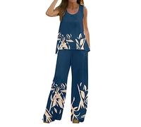 Sommer Set Damen Outfit - Zweiteiliger Tank Top Damen Weite Hose Damen Set Hose und Oberteil Hosenanzug Elegant 2 Teiler Ã„rmellose Leicht Luftige Tanktops Drucken Weites Bein Hosen Sets für Frauen