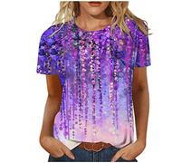 Sommer Shirt Damen Weißes T-Shirt Damen Glitzer Top Damen Laufshirt Damen Kurzarm Sport T Shirt Spitzenbluse Damen Tunika Damen Elegant Top Mit Integriertem BH(Lila, L)