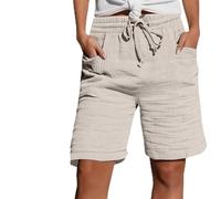 Sommer Shorts für Damen High Waist Kurze Hose mit Umgeschlagenem Saum Casual Strandhose Weites Bein Gummibund Tunnelzug Vielseitige Basic Hose Stoffhose Kurz für Heiße Tage Relaxed Fit Modern