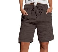 Sommer Shorts für Damen High Waist Kurze Hose mit Umgeschlagenem Saum Casual Strandhose Weites Bein Gummibund Tunnelzug Vielseitige Basic Hose Stoffhose Kurz für Heiße Tage Relaxed Fit Modern
