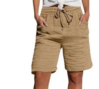Sommer Shorts für Damen High Waist Kurze Hose mit Umgeschlagenem Saum Casual Strandhose Weites Bein Gummibund Tunnelzug Vielseitige Basic Hose Stoffhose Kurz für Heiße Tage Relaxed Fit Modern