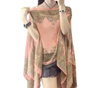Sommer Sonnenschutz Schal für Frauen - French Style Casual Beach Cardigan Leichte Atmungsaktive Chiffon Schal Wrap Schals Poncho Cape Capelets Tops (Rosa,Einheitsgröße)