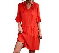 Sommer-Strand-Pullover-Kleid für Frauen mit V-Ausschnitt, Schnürrock, einfarbig, ausgestellte Ärmel, Damenkleider, knielange Kleider