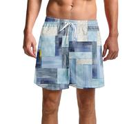 Sommer-Strand-Shorts für Herren, kariert, kurz, kariert, lässig, Urlaub, Outdoor, Lounge, elastische Taille, Kordelzug, kurze leichte Trainingshose (erhältlich in groß und groß), hellblau, 56