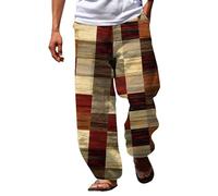 Sommer-Strandhose für Herren - Herren-Urlaubshose, kariert, bedruckt, leicht, weites Bein, legere Hose, Kordelzug, gerade Passform, Lounge-Hose, Stretch, Gürtel, Outdoor-Freizeithose, Größe XXXL,
