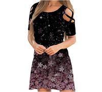 Sommer-Strandkleid für Frauen, Kurzarm, schulterfrei, Rock, Sonnenblumendruck, Rundhalsausschnitt, Damenkleider, knielange Kleider