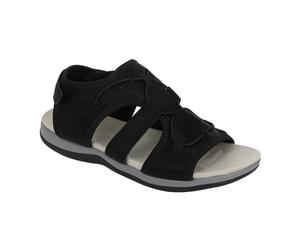 Sommer-Strandsandalen für Damen, flache weiche Polsterschuhe, rutschfeste Wandersandalen, Peep-Toe-Sport-Sandalen mit verstellbaren Riemen, Outdoor-Sandalen, Riemen, bequeme Wanderschuhe, Schwarz , 42