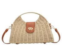 Sommer Strandtasche Damen Sommer-Strohtasche für Damen, handgewebte Handtasche mit Top-Griff, Umhängetasche Stroh Handtasche Geflochten(A)