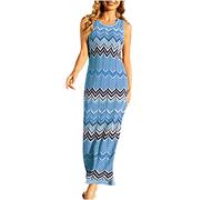 Sommer-Strickkleid für Frauen mit Rundhalsausschnitt, ärmellose Weste, Damenkleider, gestreift, Bedruckt, knöchellang, Rock-Vertuschungskleid