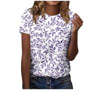 Sommer T Shirt Damen Rundhals Blümchenmuster Druck Elegant Tunika Tops Locker Longshirt Kurzarm Basic T Shirt Outdoor Blusenshirt Urlaub Oberteile Festliche Oberteile Sommerbluse Boho Shirt