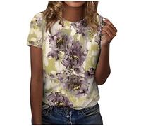 Sommer T Shirt Damen Rundhals Blümchenmuster Druck Elegant Tunika Tops Locker Longshirt Kurzarm Basic T Shirt Outdoor Blusenshirt Urlaub Oberteile Festliche Oberteile Sommerbluse Boho Shirt