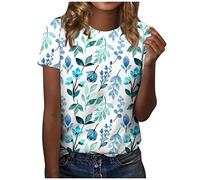 Sommer T Shirt Damen Rundhals Blümchenmuster Druck Elegant Tunika Tops Locker Longshirt Kurzarm Basic T Shirt Outdoor Blusenshirt Urlaub Oberteile Festliche Oberteile Sommerbluse Boho Shirt