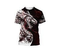 Sommer-T-Shirt für Herren, schwarz-weiß, Tattoo-Drache, 3D-Druck, Harajuku, kurzärmelig, Uni, lässiges Oberteil, T-Shirt, XXL