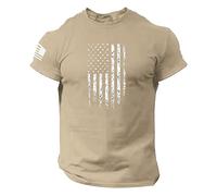 Sommer-T-Shirt für Herren, US-Flagge, Logo, lässig, Fitness, bedruckt, kurzärmelig, langärmelig, khaki, L