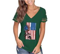 Sommer-T-Shirts für Frauen mit Rundhalsausschnitt, Leopardenmuster, Unabhängigkeitstag, Mädchen, T-Shirt, Spitze, Patchwork, Kurzarm-Oberteile
