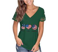 Sommer-T-Shirts für Frauen mit Rundhalsausschnitt, Leopardenmuster, Unabhängigkeitstag, Mädchen, T-Shirt, Spitze, Patchwork, Kurzarm-Oberteile