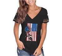 Sommer-T-Shirts für Frauen mit Rundhalsausschnitt, Leopardenmuster, Unabhängigkeitstag, Mädchen, T-Shirt, Spitze, Patchwork, Kurzarm-Oberteile