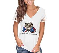 Sommer-T-Shirts für Frauen mit Rundhalsausschnitt, Leopardenmuster, Unabhängigkeitstag, Mädchen, T-Shirt, Spitze, Patchwork, Kurzarm-Oberteile