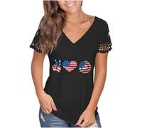 Sommer-T-Shirts für Frauen mit Rundhalsausschnitt, Leopardenmuster, Unabhängigkeitstag, Mädchen, T-Shirt, Spitze, Patchwork, Kurzarm-Oberteile