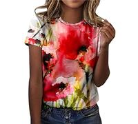 Sommer-T-Shirts für Frauen, Rundhalsausschnitt, Kurzarm-Oberteile, Vintage-Blumendruck, lässige Vintage-Bluse, Basic-Mädchen-T-Shirt