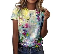 Sommer-T-Shirts für Frauen, Rundhalsausschnitt, Kurzarm-Oberteile, Vintage-Blumendruck, lässige Vintage-Bluse, Basic-Mädchen-T-Shirt