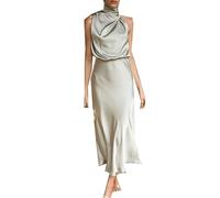 Sommer Temperament Frauen äRmellose HäNgenden Hals Solide Farbe Hohe Taille Bequeme Freizeitkleider