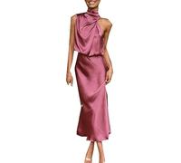 Sommer Temperament Frauen äRmellose HäNgenden Hals Solide Farbe Hohe Taille Bequeme Freizeitkleider