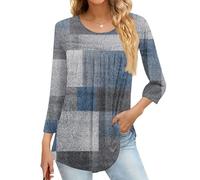 Sommer Tops 2025 T-Shirt mit Blumenmuster Tshirt Damen Damenshirts Lässig Sommerblusen Leicht und Luftig Top Lockerer 3/4 Ärmel Oversize Bluse Blusen Business Outfit Chiffonkleid