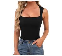 Sommer Tops Damen Tank Top Sexy Oberteile Basic Schönes Schnitt Breit Träger-Top Slim Fit Bluse Vest Blusen Elegant U Ausschnitt Tanktops Unifarben Ärmellose Blusentop Strand Modern Tanktop