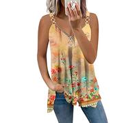 Sommer Tops Damen V-Ausschnitt Retro Blumen Bedruckt Spaghetti Tank Top Mit Reißverschluss Sexy Rückenfrei Tunika Tops A Linien Plissiertes Blusenshirt Ärmellos Oberteile Elegant Party Tops