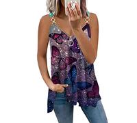 Sommer Tops Damen V-Ausschnitt Retro Tie Dye Spaghetti Tank Top Mit Reißverschluss Sexy Rückenfrei Tunika Tops A Linien Plissiertes Blusenshirt Ärmellos Oberteile Elegant Party Tops