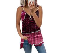 Sommer Tops Damen V-Ausschnitt Retro Tie Dye Spaghetti Tank Top Mit Reißverschluss Sexy Rückenfrei Tunika Tops A Linien Plissiertes Blusenshirt Ärmellos Oberteile Elegant Party Tops