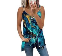 Sommer Tops Damen V-Ausschnitt Retro Tie Dye Spaghetti Tank Top Mit Reißverschluss Sexy Rückenfrei Tunika Tops A Linien Plissiertes Blusenshirt Ärmellos Oberteile Elegant Party Tops