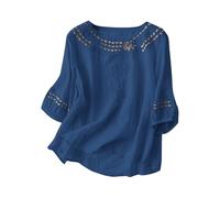 Sommer-Tops für Damen, Baumwoll-Leinen, bestickt, Blumenbluse, kurzärmelig, lässig, Tunika, Tops, Damen, lockere Passform, weich, bequem, Urlaub, Strand, T-Shirt, Nr. 05-04, XL