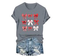 Sommer-Tops für Damen, UK-Kurzarm-Top, übergroße T-Shirts, Schleifen-Oberteil, Ve-Day-T-Shirts, Herz-Top, Rundhalsausschnitt, weite T-Shirts, übergroßes T-Shirt, lässig, lockere Blusen, elegantes