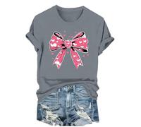 Sommer-Tops für Damen, UK-Kurzarm-Top, übergroße T-Shirts, Schleifen-Oberteil, Ve-Day-T-Shirts, Herz-Top, Rundhalsausschnitt, weite T-Shirts, übergroßes T-Shirt, lässig, lockere Blusen, elegantes