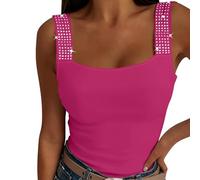 Sommer Tops Teenager Mädchen, Damen Tank Top Sommer Ärmellose Tshirt Tanktop Mit Strasssteinen Ärmellose Pailletten Shirt Glitzer Spaghetti T Shirt Unterhemden Blusentop Y2K Sommerblusen