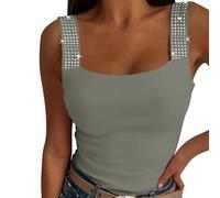 Sommer Tops Teenager Mädchen, Damen Tank Top Sommer Ärmellose Tshirt Tanktop Mit Strasssteinen Ärmellose Pailletten Shirt Glitzer Spaghetti T Shirt Unterhemden Blusentop Y2K Sommerblusen